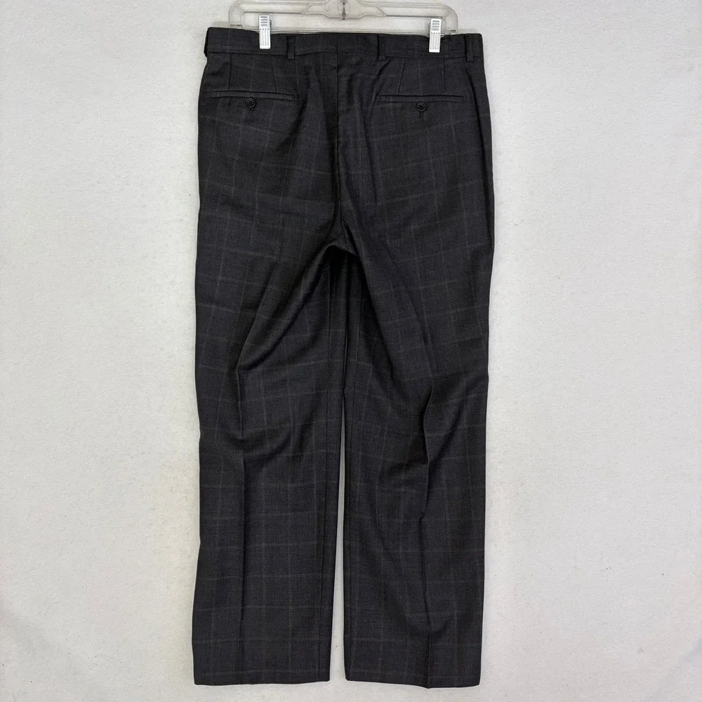 Armani Collezioni Dress Pants Mens 50R/34 Charcoal Grey Windowpane Wool Trousers